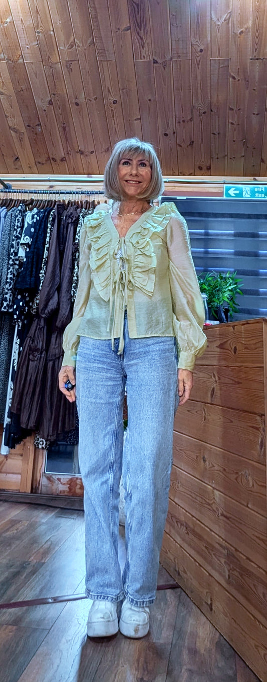Arianna Green Ruffle Blouse- Feminine - Romantic