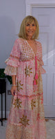 Clara Pink Boho Maxi Dress – Embroidered, Sequinned, 100% Cotton