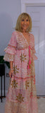 Clara Pink Boho Maxi Dress – Embroidered, Sequinned, 100% Cotton