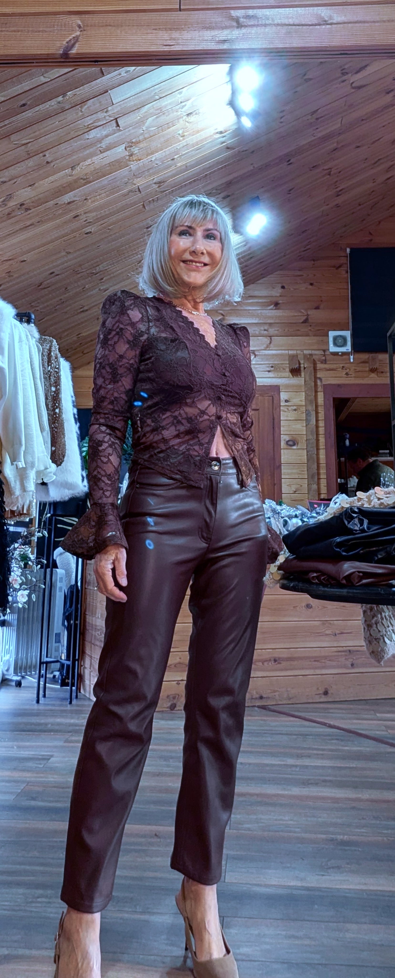 Brown Lace cropped top