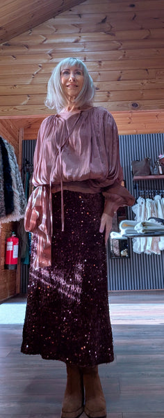 Venus Golden Caramel Blouse – Tie Neck & Sash Waist Detail