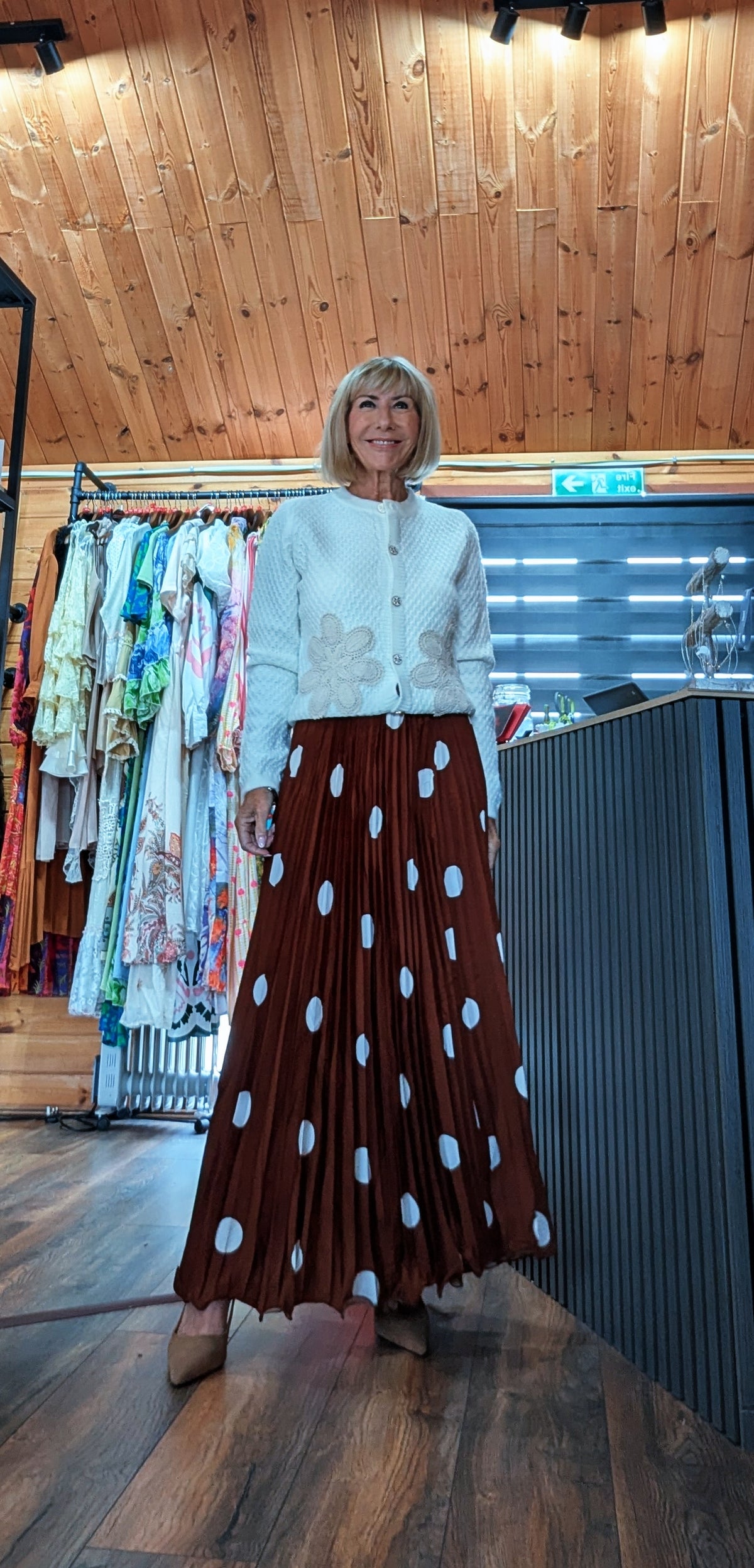 Autumn outfit styled by ditsydi with Trinny pleated maxi and Aviary ivory embroidered cardigan