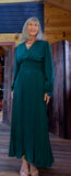 Laura Emerald Green Midi Dress – Shirred Waist & Pleated Skirt