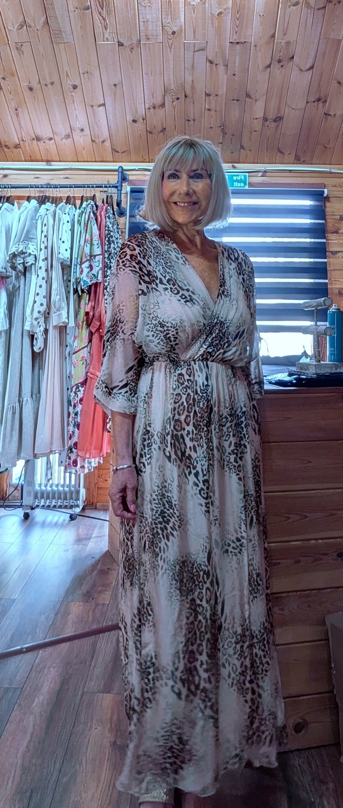 Close up of Dorian Silk Blend Leopard Print Dress