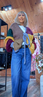 Gwen Boho Chunky Cardigan – Multicolour Patchwork with Tie Front