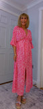 Romy Kimono Style Maxi Dress – Pink or Green Animal Print