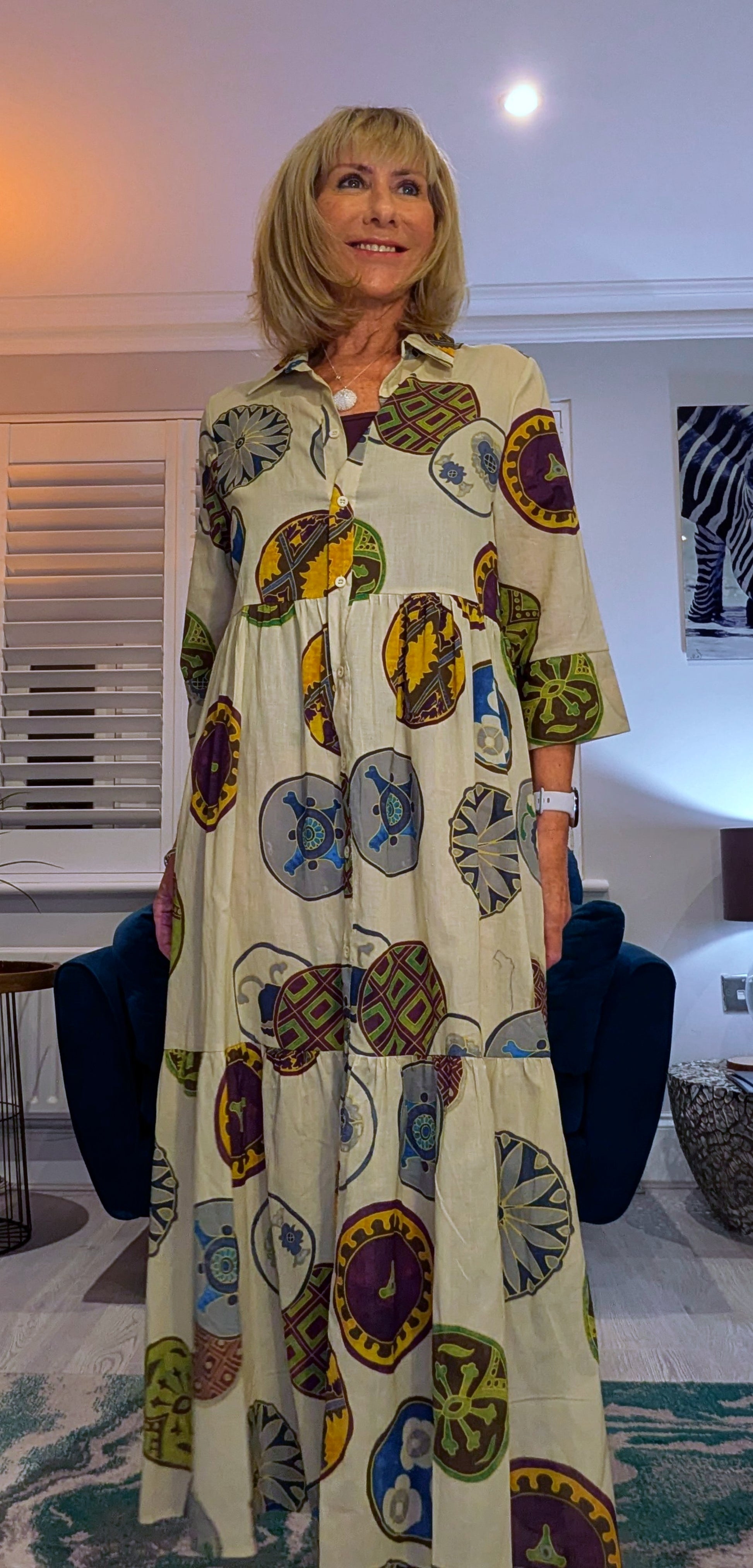 Pandora Dress– Bold Multicolour Cotton Maxi  Print