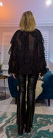 Edwina Frill Blouse – Caramel or Black V-Neck with Button Front