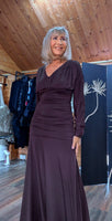 Aspen Ruched Dress – Autumnal Rust with Drop Waist & Slash Neck