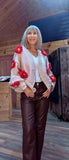 Mimi Chunky Cardigan – Beige with 3D Red Flowers