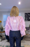 Dahlia Ruffle Blouse – V-Neck Puff Sleeve Top- Pink