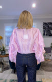 Dahlia Ruffle Blouse – V-Neck Puff Sleeve Top- Pink