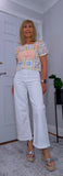 River Crochet Cardigan Cotton Knit with Embroidered Puff Sleeves