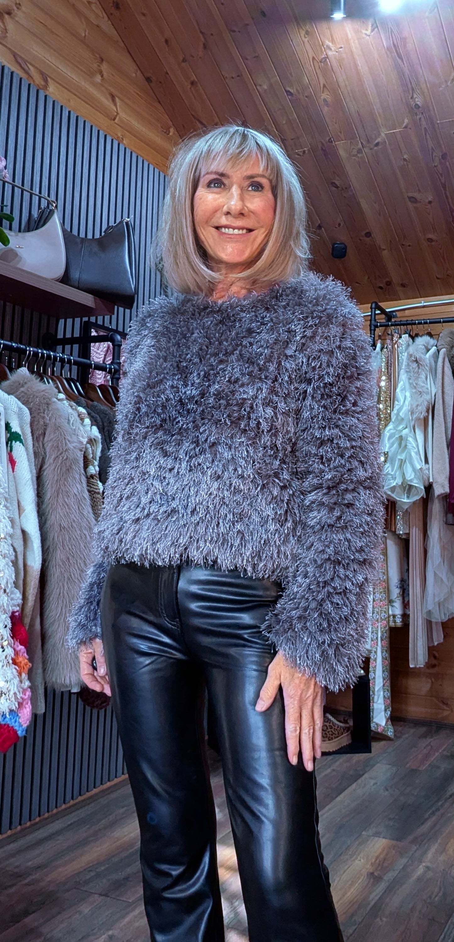 Fifi Grey or Black  Fringe Top – Long Sleeve Sweater Style