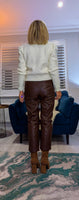 Serena Ivory Cardigan – Chunky Knit with Silver Sequins & Pearl Brooch Detail