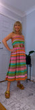 Nola Bohemian Tiered Skirt & Strapless Dress – Pink & Green with Shirred Waistband