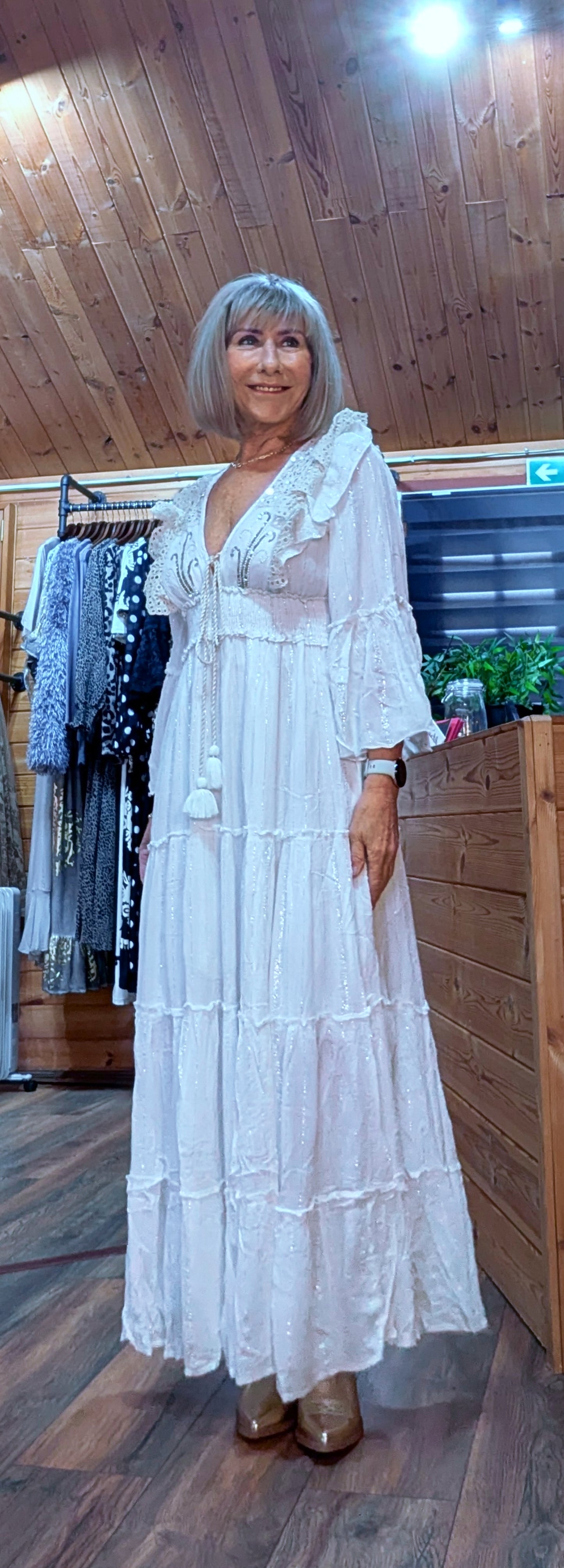 Julianna  White Bohemian Dress with Floral Embroidery