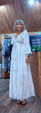 Julianna  White Bohemian Dress with Floral Embroidery
