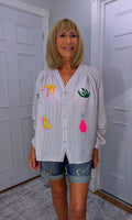 Harmony Blouse – Ecru Tropical Print Shirt with Cactus & Palm Trees