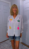 Harmony Blouse – Ecru Tropical Print Shirt with Cactus & Palm Trees