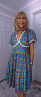 Codie Cotton Knee-Length Dress – Turquoise & Terracotta Boho Print