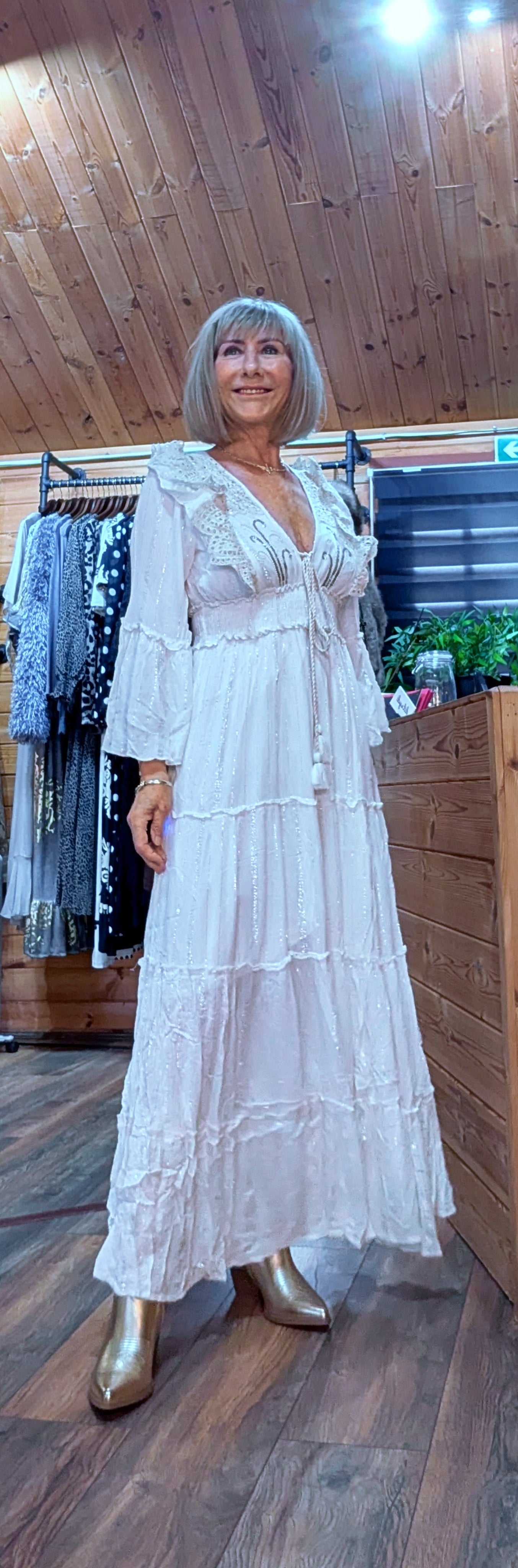 Julianna  White Bohemian Dress with Floral Embroidery