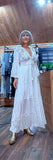 Julianna  White Bohemian Dress with Floral Embroidery