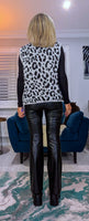 Kay Sleeveless Cardigan – Black, Beige & Maroon Animal Print