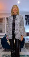Dolly Grey Chunky Knit Cardigan – 3D Flower Border & Pagoda  Sleeves