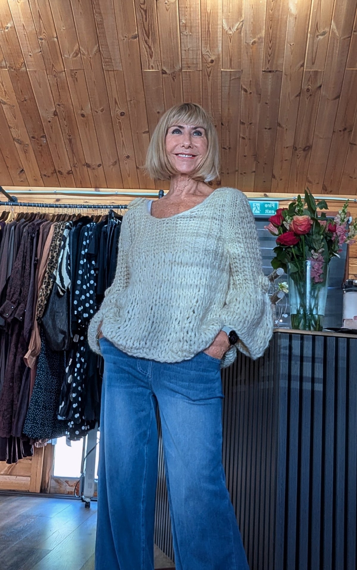 Dolly cream hand knitted jumper with loose oversized shape