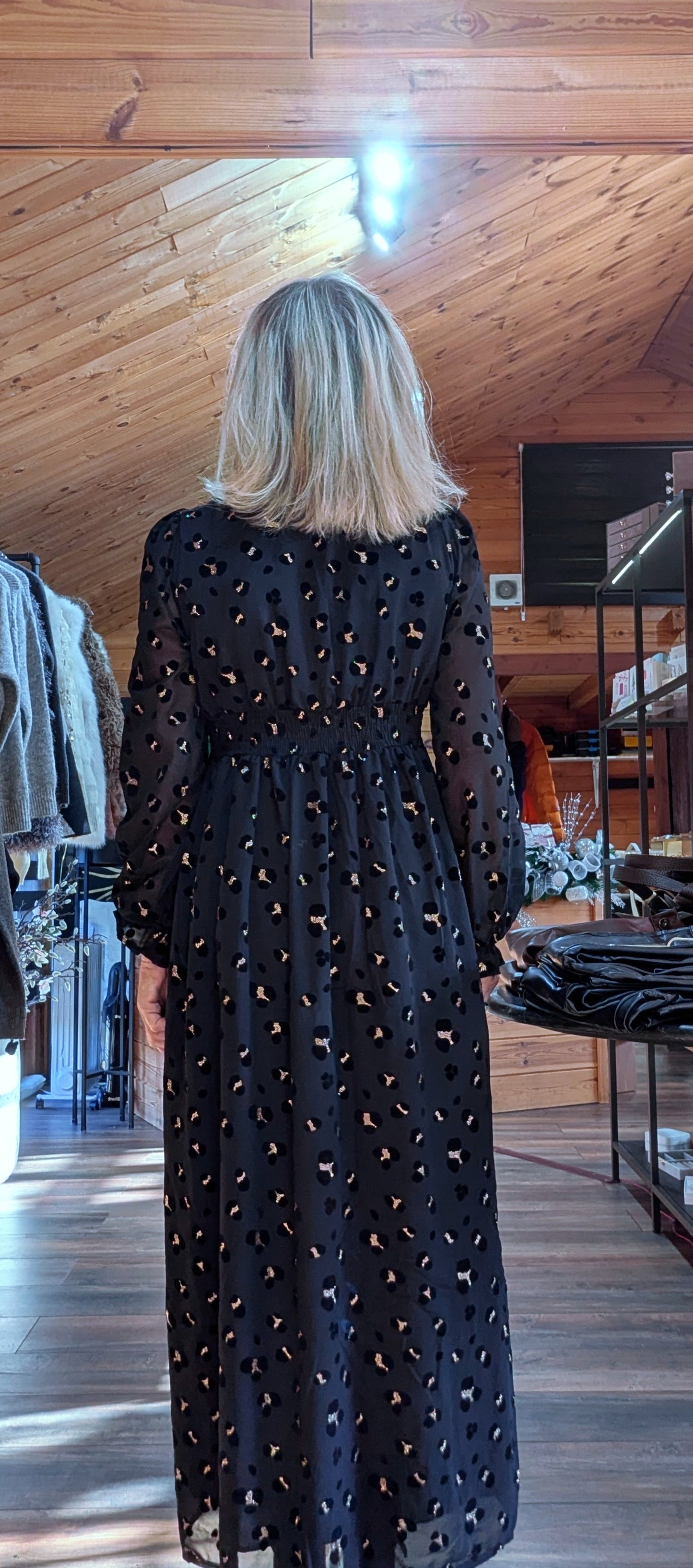 Lillie Black and Gold Sequin Velvet Dress – Leopard Print, Fully Lined