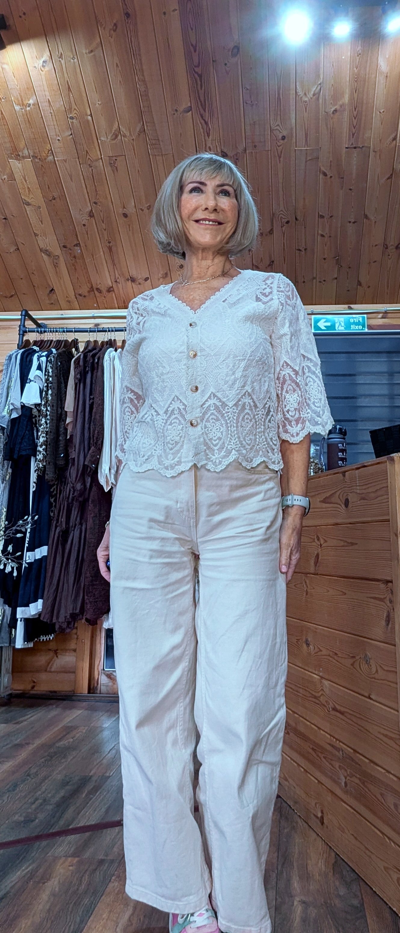 Janice Cotton Lace Embroidered Cardigan White or Cream