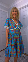 Codie Cotton Knee-Length Dress – Turquoise & Terracotta Boho Print