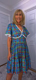 Codie Cotton Knee-Length Dress – Turquoise & Terracotta Boho Print