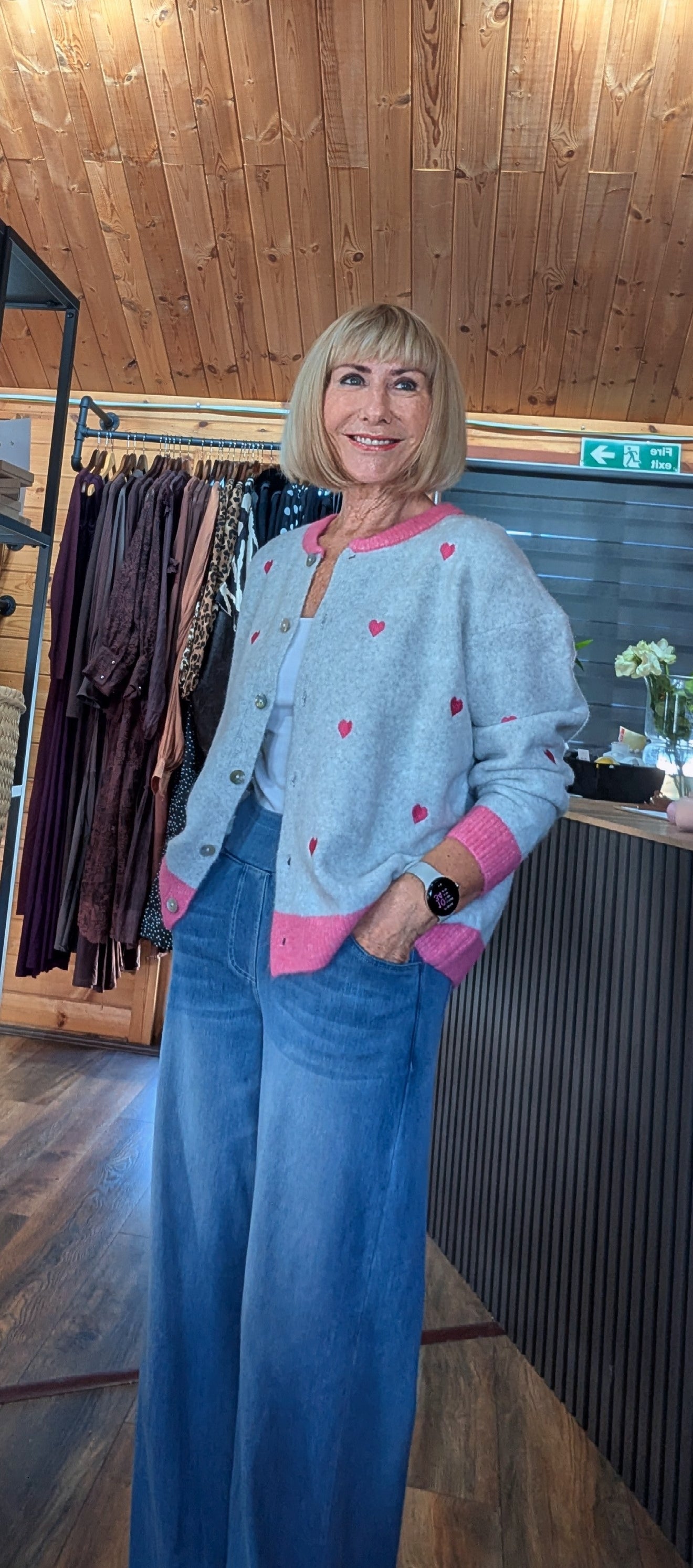 Women’s heart pattern cardigan with button front
