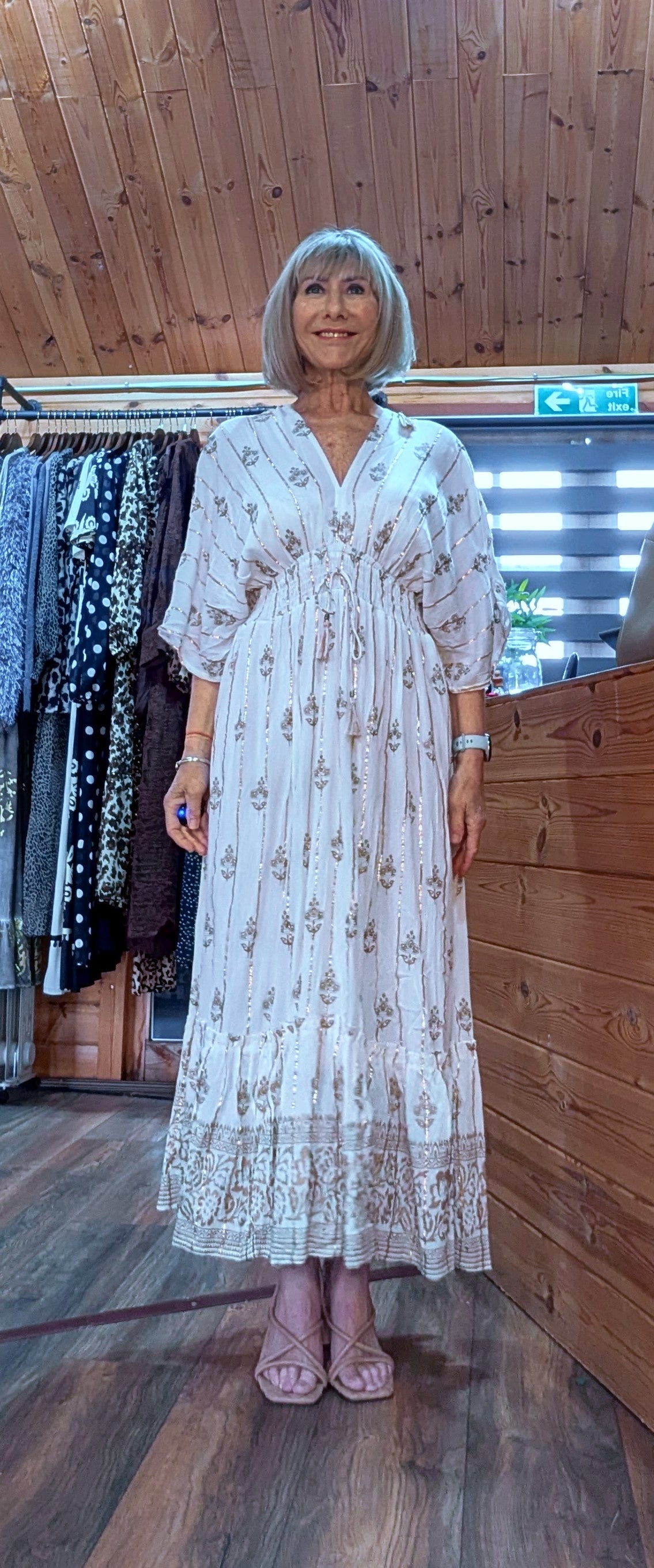 Ida Bohemian Ivory Maxi Dress with Gold Embroidery and Tassels