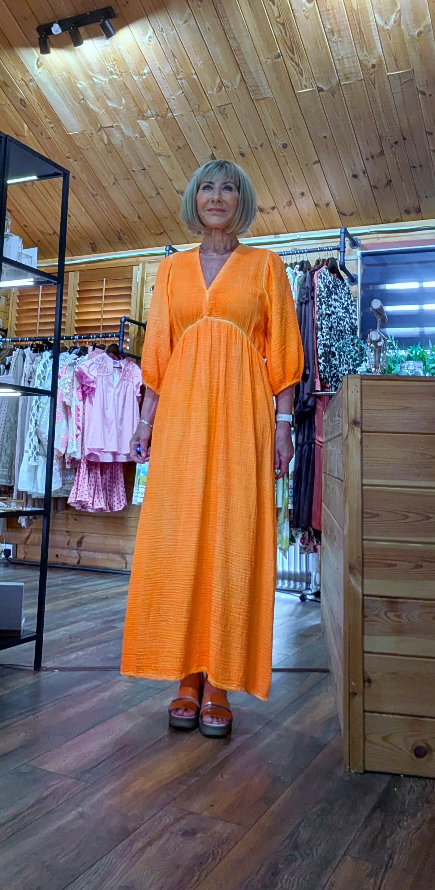 Bold  coloured orange cotton sundress