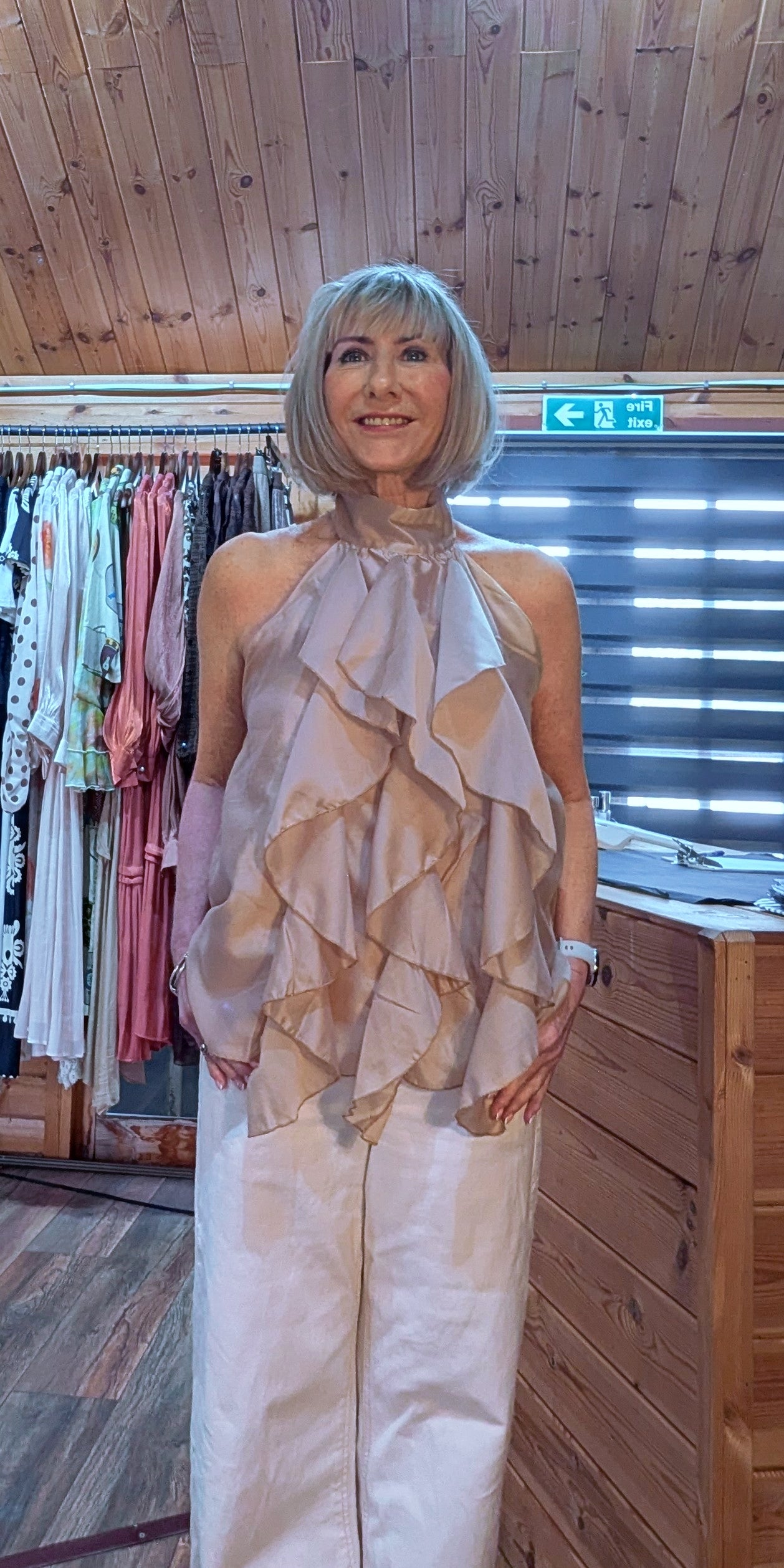 Tencel Ecru summer ruffle blouse