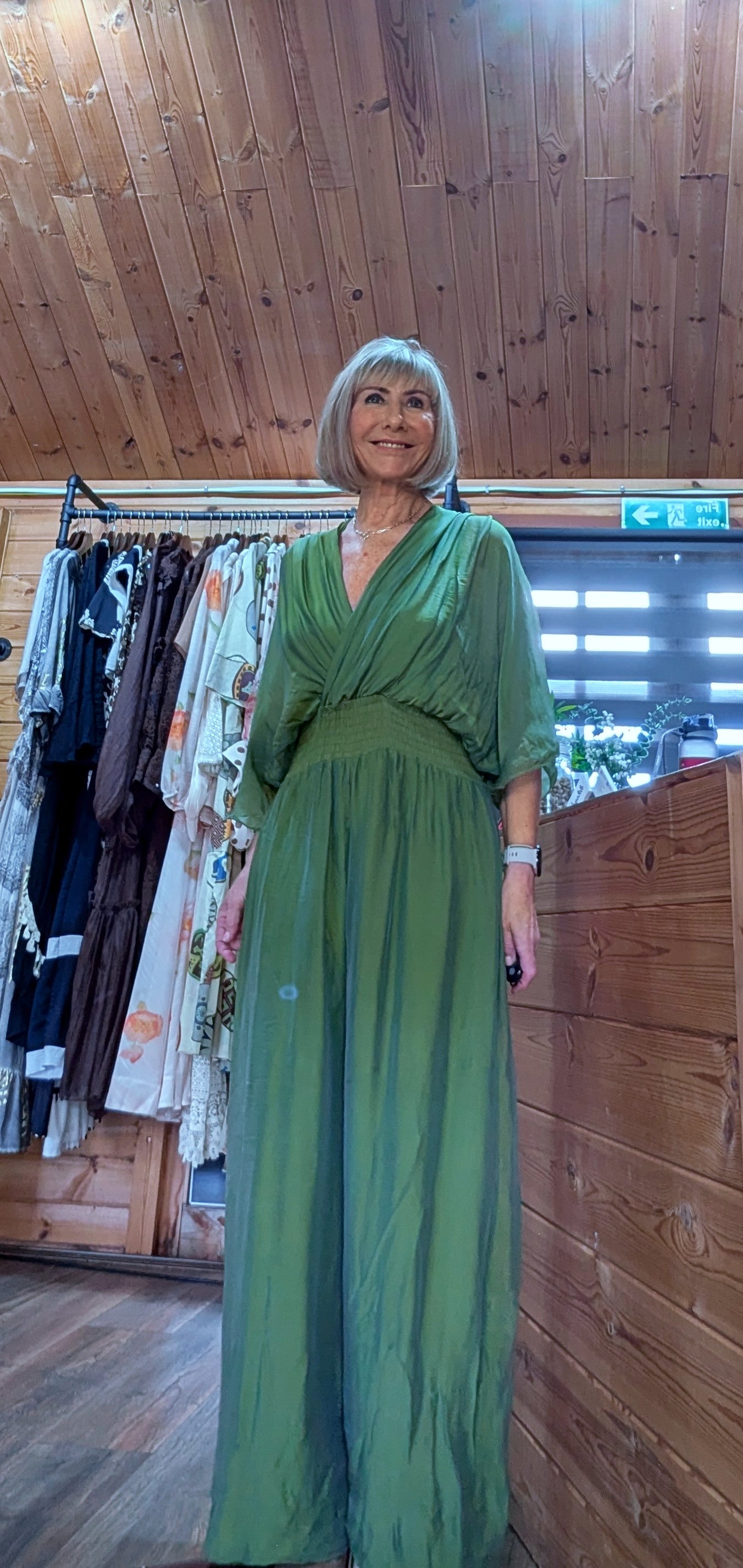 Josie Silk Blend  Jumpsuit – Olive Green