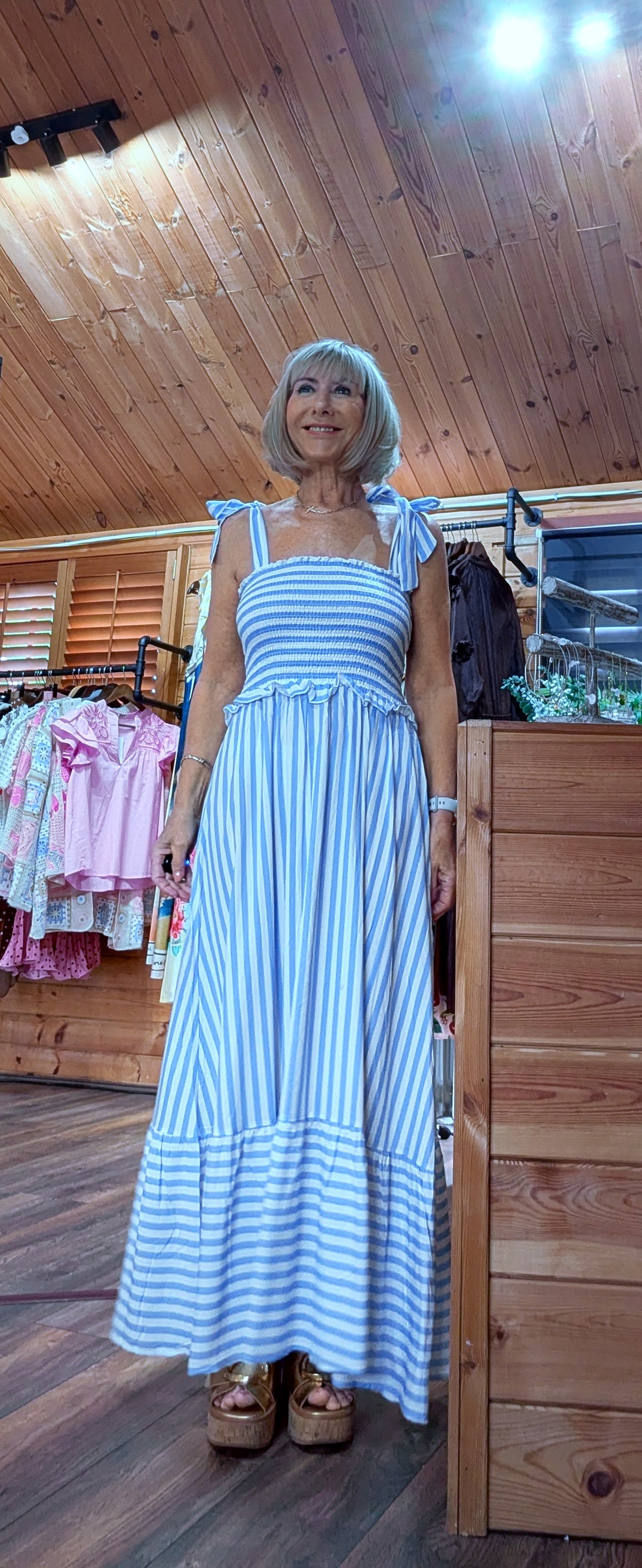 Blue striped sundress with tie straps