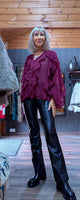 Estelle Bordeaux Ruffle Blouse – V-Neck with Button Front