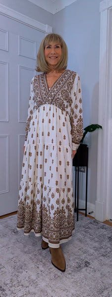 Nova Boho Dress – Paisley Print, Wrap Bust, Tiered Skirt, One Size