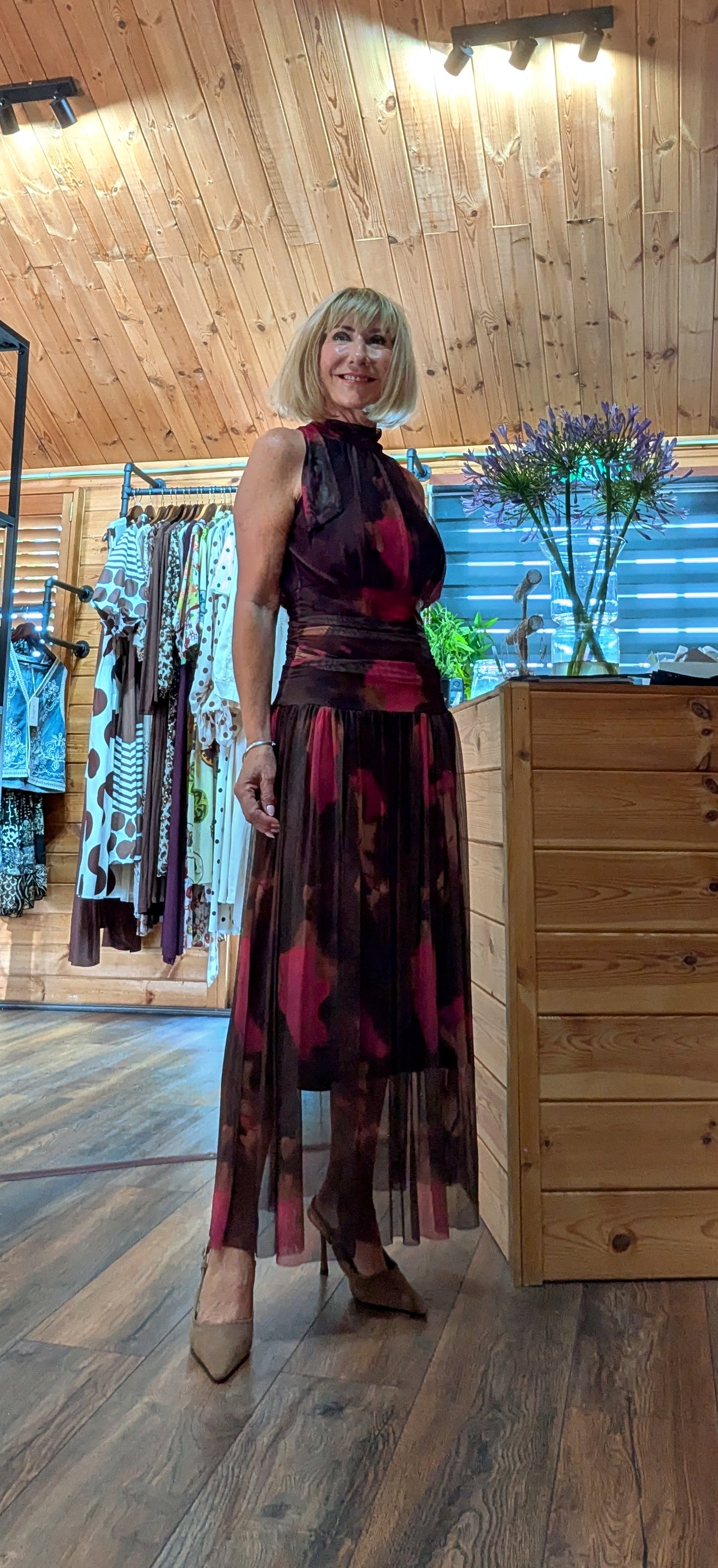 Natasha Floral Halter Maxi Dress Burgundy  worn by ditsydi