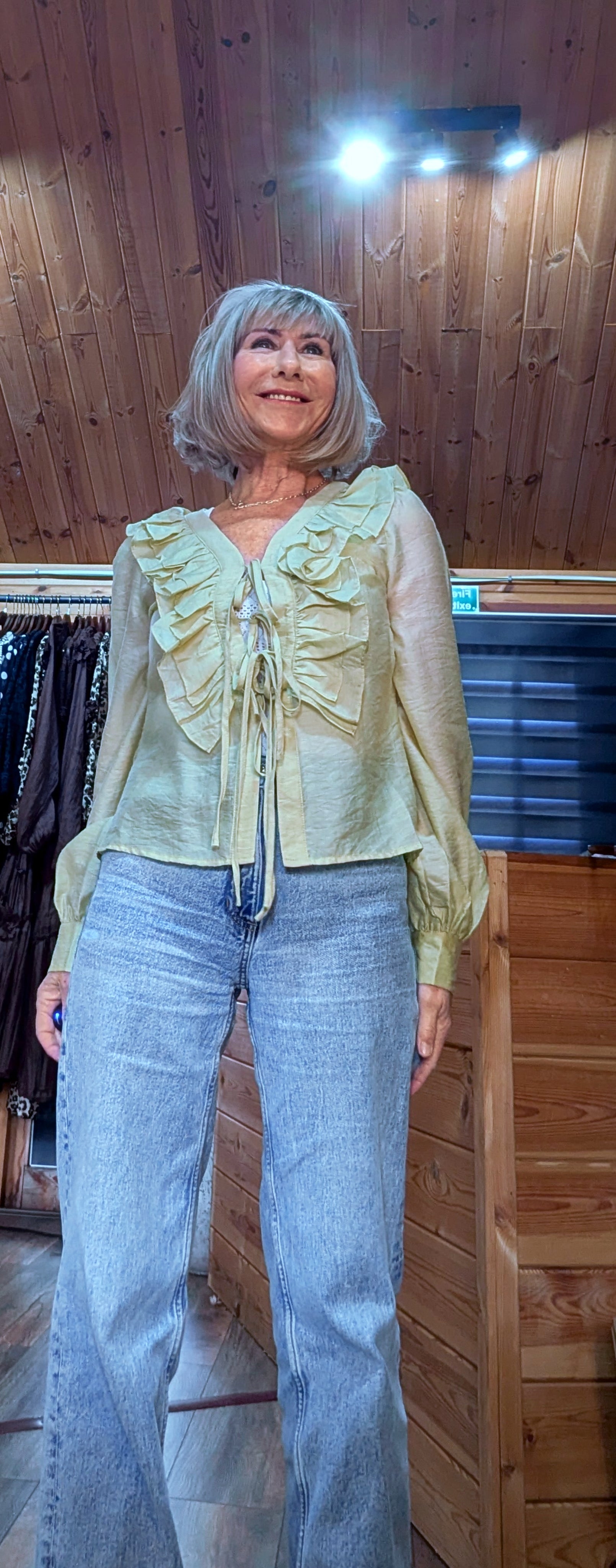 Arianna Green Ruffle Blouse- Feminine - Romantic