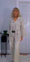 Magna Crochet Knit – Collared Summer Cardigan in Beige