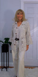 Magna Crochet Knit – Collared Summer Cardigan in Beige