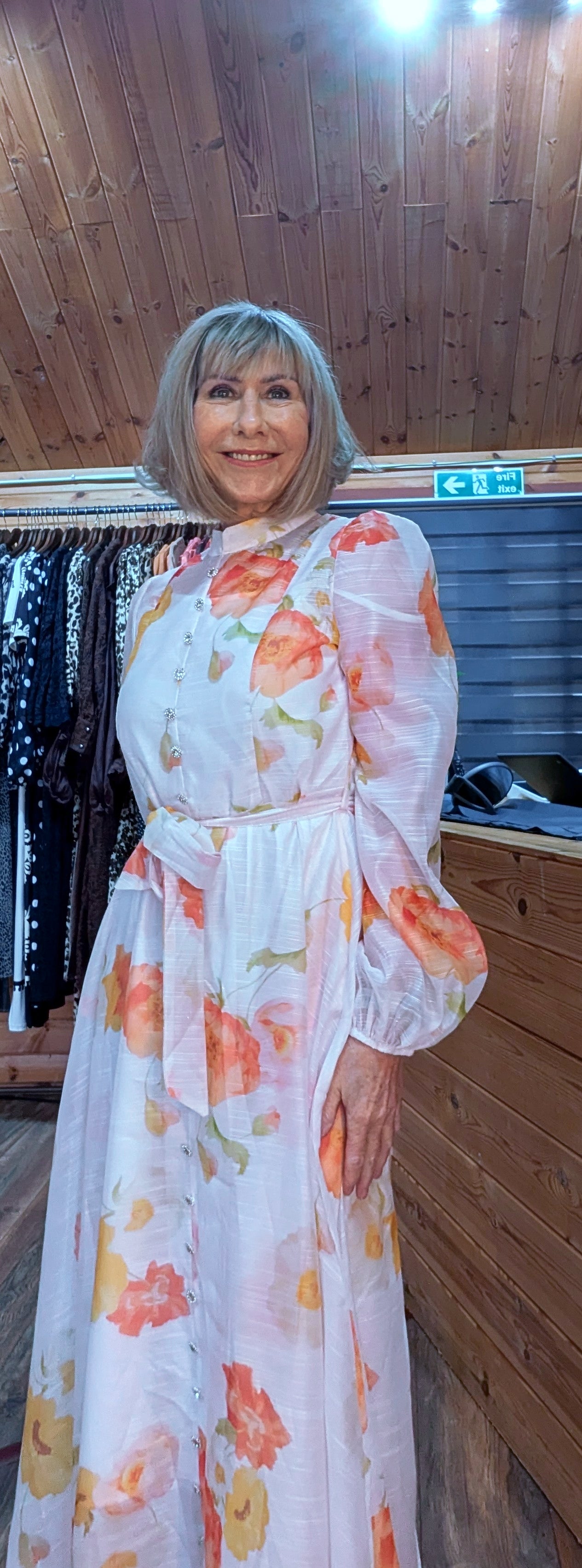 Eunice  Dress Bright Orange and Yellow Floral Print Dress With Tie Belt