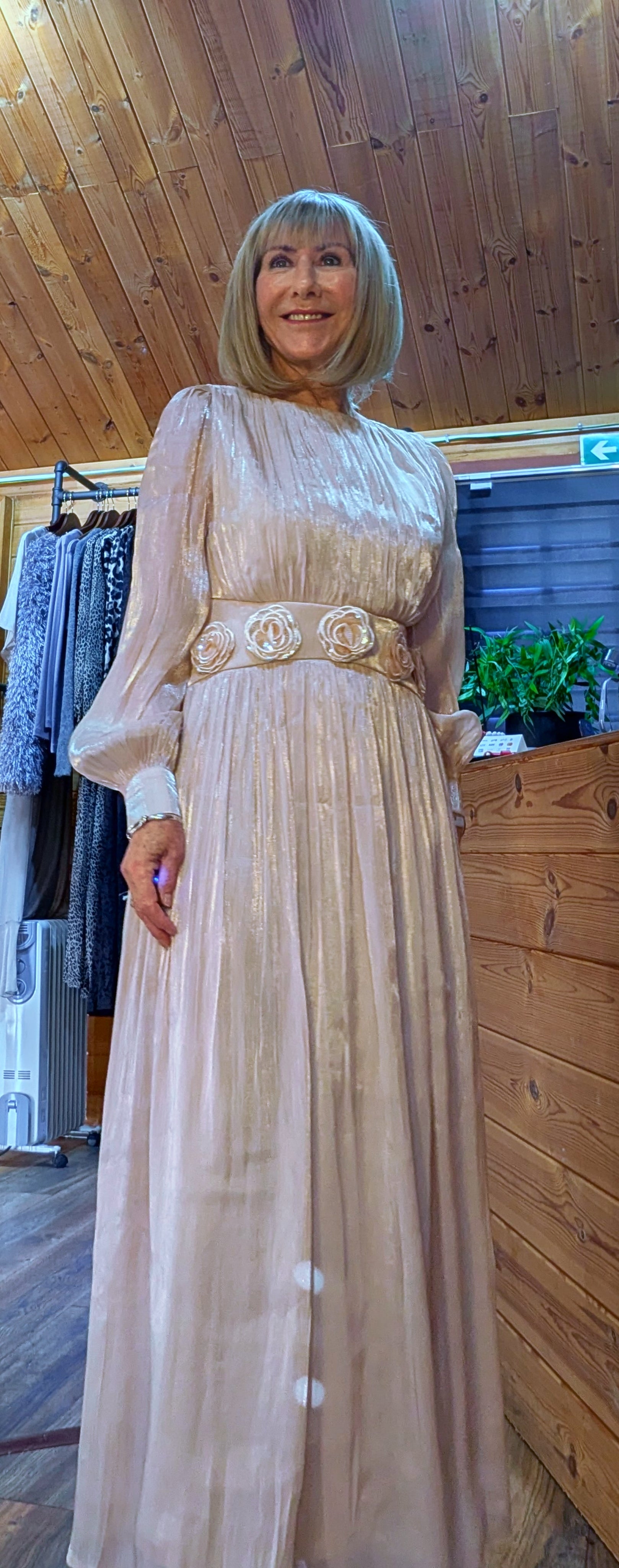 Occasion Statement Dress with a shimmer in Soft Beige 