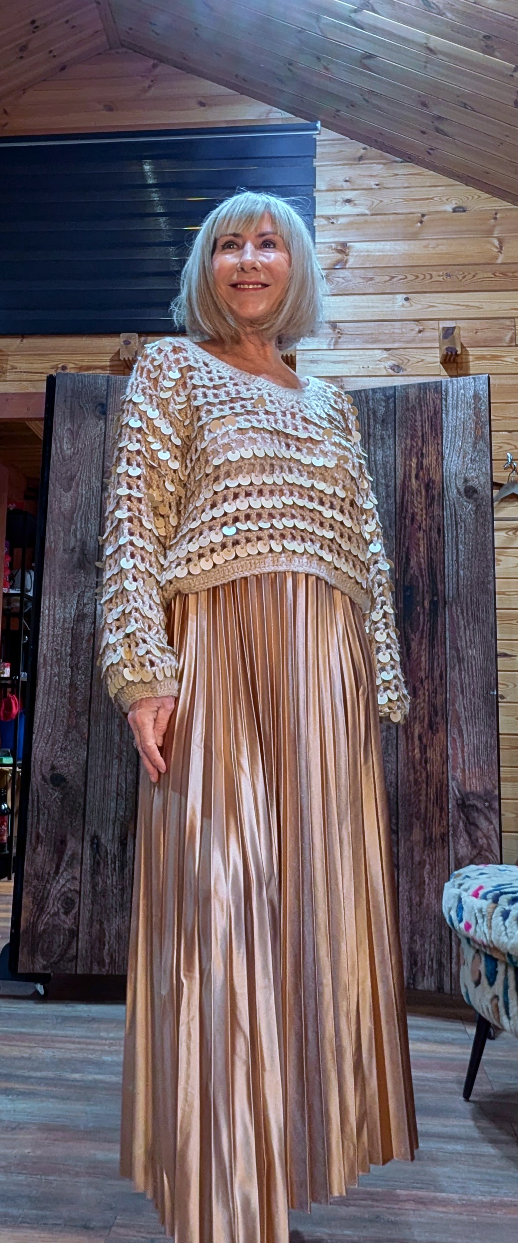 Gold v neck sweater top