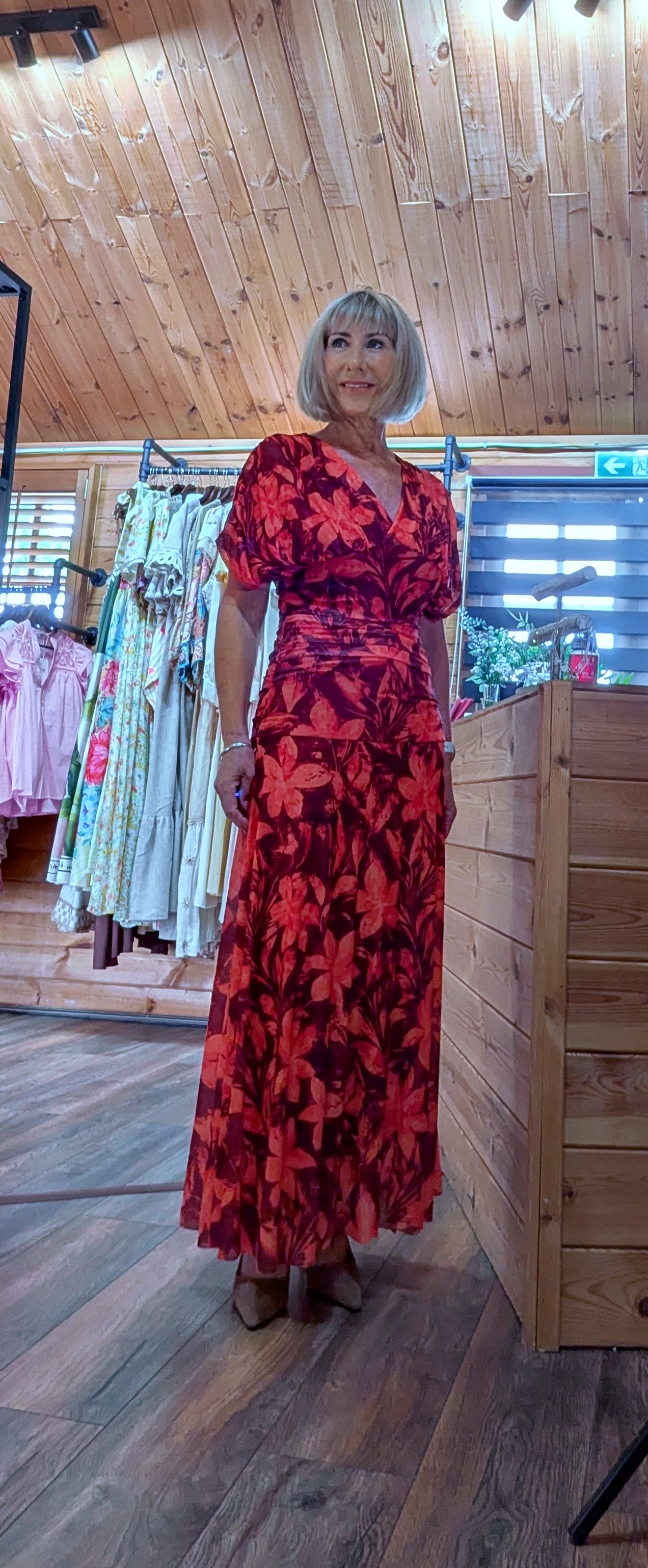 Wedding guest red occasion drape ruched waist dress 